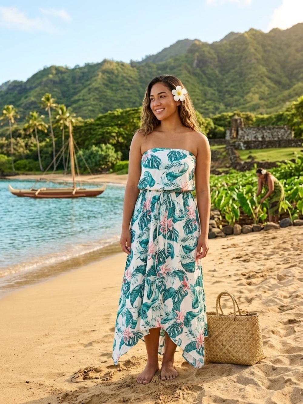 Tropical Strapless High/Low Dress - Picture 2 of 4